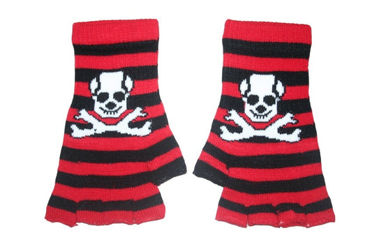 Black and Red Skull Fingerless Gloves