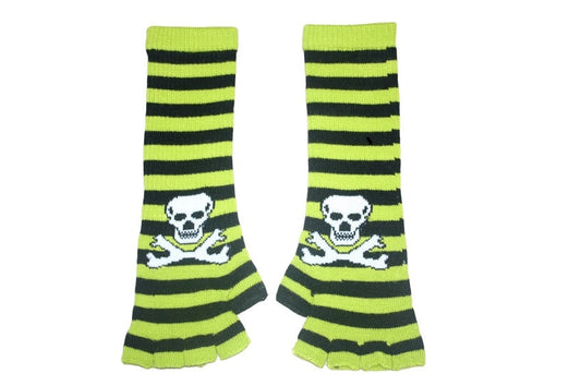 Black and Green Skull Arm Length Fingerless Gloves